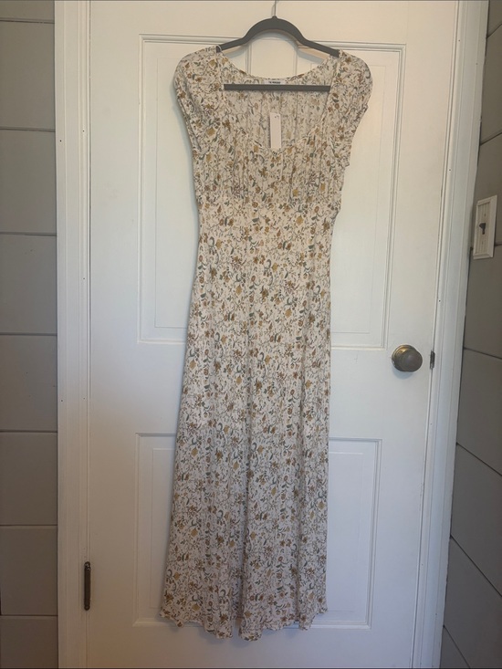 The Workshop Dresses & Skirts - Floral Cream Maxi Dress with Mustard and Green Print